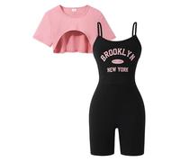 Ensemble décontracté Deux pièces pour Filles, Tenue de Jeu athlétique à Manches Courtes avec imprimé Lettres urbaines, Parfait pour Tout-Petits et Grandes Filles, en Tissu Doux et Respirant (8-9
