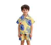 Ensemble décontracté Deux pièces pour garçons avec Chemise à Manches Courtes et Short à Motif Floral Tropical pour la Plage et l'été (Multicolour, 11-12 Years)