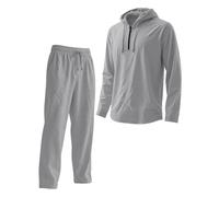 Ensemble décontracté en Lin pour Homme Haut Capuche Pantalon Fermeture éclair Unie Ample Grande Deux pièces (Grey, L)