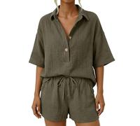 Ensemble décontracté et tendance : short, chemise et short, tenue d'été co | Ensemble Tailleur Crop Top Cérémonie Voilée Fitness Joli Survhiverments Moderne Wide Outlet Ivoire Vieux Travail