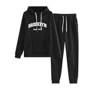 Ensemble Décontracté Femme Sweat à Capuche Manches Longues Imprimé Lettres Taille Élastique Cordon Pantalon Tenue Casual Sport Confort Quotidien Deux Pièces