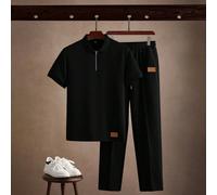 Ensemble décontracté homme avec polo à col zippé et broderie de lettres, avec Top à manches courtes et pantalon L,M,S,XL,XXLLettresTissu tricoté