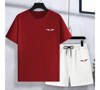 Ensemble décontracté homme composé d'un t-shirt à manches courtes avec imprimé aile et d'un short à cordon de serrage à la taille L,M,S,XL,XS,XXLBlocs de couleur,graphiqueTissu tricoté