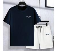 Ensemble décontracté homme composé d'un t-shirt à manches courtes avec imprimé aile et d'un short L,M,S,XL,XS,XXLBlocs de couleur,graphiqueTissu tricoté