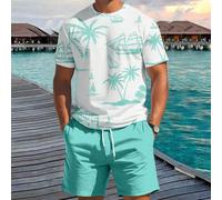 Ensemble décontracté homme composé d'un t-shirt à manches courtes et d'un short imprimés palmiers L,M,S,XL,XXLgraphique,PlantesTissu tricoté,Tissu tissé