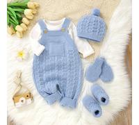 Ensemble décontracté pour bébé fille avec combinaison en tricot de couleur unie avec poches, chapeau, gants et chaussures, pour l'automne/hiver 6-9M,9-12M,12-18M,1-3M,3-6MUnicoloreTricots