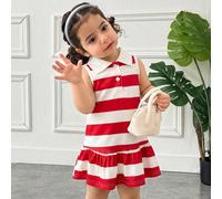 Ensemble décontracté pour bébé fille, comprenant une robe à col boutonné sans manches avec rayures arc-en-ciel, un t-shirt robe et une robe polo avec volants à l'ourlet 6-9M,9-12M,12-18M,18-24M,2-3YRa