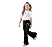 Ensemble décontracté pour Filles avec Pantalon évasé et Haut à nœud, Tenue Deux pièces élégante pour Tout-Petites et Enfants, Parfait pour Jeux Quotidiens et Occasions spéciales (Black, 11-12 Years)