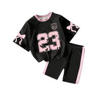 Ensemble décontracté pour Filles, composé d'un t-Shirt et d'un Short, avec Un imprimé numérique, idéal pour Jouer Quotidien. Petit Nuage sur Les Épaules