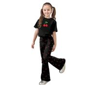 Ensemble décontracté pour Filles en Coton Doux : Haut à Manches Courtes avec nœud élégant et Pantalon Long Assorti, Tenue Deux pièces Confortable pour Jeux Quotidiens, Vacances et école, Taille 3-14