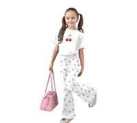 Ensemble décontracté pour Filles en Coton Doux : Haut à Manches Courtes avec nœud élégant et Pantalon Long Assorti, Tenue Deux pièces Confortable pour Jeux Quotidiens, Vacances et école, Taille 3-14