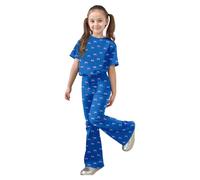 Ensemble décontracté pour Filles : Haut à Manches Courtes avec nœud et Pantalon Long, Deux pièces Confortables en Coton Doux pour Jeux Quotidiens, idéal pour 3-13 Ans (Blue, 11-12 Years)