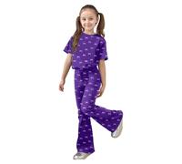 Ensemble décontracté pour Filles : Haut à Manches Courtes avec nœud et Pantalon Long, Deux pièces Confortables en Coton Doux pour Jeux Quotidiens, idéal pour 3-13 Ans (Purple, 9-10 Years)