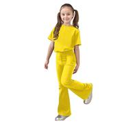 Ensemble décontracté pour Filles : Haut à Manches Courtes avec nœud et Pantalon Long, Deux pièces Confortables en Coton Doux pour Jeux Quotidiens, idéal pour 3-13 Ans (Yellow, 7-8 Years)
