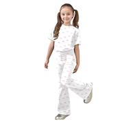 Ensemble décontracté pour Filles : Haut à Manches Courtes avec nœud et Pantalon Long, Deux pièces Confortables en Coton Doux pour Jeux Quotidiens, idéal pour 3-13 Ans (White, 11-12 Years)