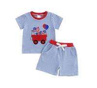 Ensemble Décontracté pour Garçon T-Shirt Manches Courtes et Short Rayé Deux Pièces Confortables Mode Été (Blue, 6-12 Months)