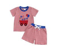 Ensemble Décontracté pour Garçon T-Shirt Manches Courtes et Short Rayé Deux Pièces Confortables Mode Été (Red, 12-18 Months)