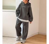 Ensemble décontracté pour préadolescent de style coréen, avec un sweat-shirt à capuche à manches longues ample avec imprimé lettres et un pantalon à taille élastique. Convient pour l'automne/le printe