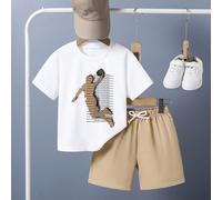 Ensemble décontracté t-shirt à col rond à manches courtes et short avec imprimé de personnage fictif pour jeune garçon 6Y,7Y,8Y,4Y,5Y,2-3YBlocs de couleur,graphique,LettresPolyester