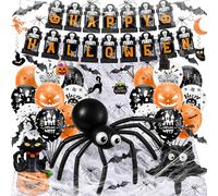 Ensemble Décoration Halloween, Déco Soirée Horreur avec ballons en latex Noirs 12 Pouces, Ballon Aluminium Citrouille, Chauve-souris, Déco de Soirée Halloween Inquiétante pour Intérieur & Extérieur