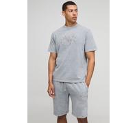 Ensemble délavé à imprimé BHM avec t-shirt et short homme - gris - S, gris