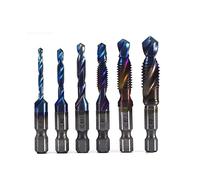 Ensemble d'embouts HSS pour tarauds combinés en titane, 6 pièces, taraudage à vis de taraudage 3 en 1, avec tige hexagonale 1/4 pouce (Bleu)