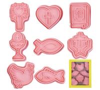 Ensemble D'emporte-pièces De Baptême - Kit De Moules De Communion 8 Pièces, Emporte-pièces De Baptême, Formes De Thème Chrétien, Design De Dessin Animé 3D | Outils De Cuisson De Calice De Poisson De C