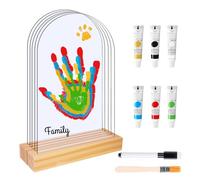 Ensemble d'empreintes de main familiales avec espace pour 5 empreintes de pied et de main de bébé, base en bois massif et plaques acryliques, idéal comme cadeau de bébé, décoration de chambre pour les