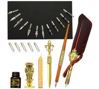 Ensemble d'encre de calligraphie à plume | Stylo à plume vintage pour écrire | Kit d'encre de calligraphie avec pointes de rechange, encre, stylos à cacheter de cire, cachet de calligraphie