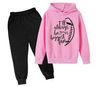 Ensemble d'entraînement 2 pièces pour filles avec capuche « I'Ll Always Be Your Biggest Baseball Fan » Ensemble de survêtement 2 pièces pour enfants 2025 avec pantalon de survêtement décontracté, rose