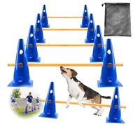 Ensemble D'entraînement D'agilité Pour Chien - Parcours De Saut Avec Haies Et Cônes | Ensemble De Dressage D'obstacles Pour Chiots Et Chiens | 8 Cônes, 4 Tiges, Sac En Filet | Pour Jardin, Parc Et Arr