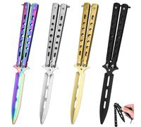 Ensemble d'entraînement de 4 couteaux papillon, lames non affûtées, peigne d'entraînement, idéal pour débutants et figures acrobatiques. Couteau d'entraînement Balisong, Noir, blanc, multicolore, or