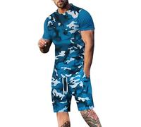 Ensemble d'entraînement pour homme confortable et fonctionnel - T-shirt de compression assorti - Short assorti - Tenue de sport militaire - 2 pièces - Motif camouflage - Manches courtes - Vêtement de