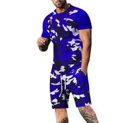 Ensemble d'entraînement pour homme confortable et fonctionnel - T-shirt de compression assorti - Short assorti - Tenue de sport militaire - 2 pièces - Motif camouflage - Manches courtes - Vêtement de