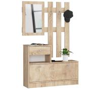 AKORD Ensemble Armoire 2 Parties | Banc Meuble Chaussure avec Cintre et Tiroir | L90 x H70 x P25 cm et Armoire Murale avec Miroir L90 x H100 cm Poids 39 kg | Commode Rangement Chaussures