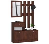 Ensemble d'entrée avec l'armoire à chaussures Wengé 90 cm 1 porte 1 tiroir façade Wengé 2 étagères 90x25x170 cm
