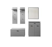 Ensemble d'entrée, armoire + banc de vestiaire + panneau d'armoire + commode + miroir coloris gris arctique - -