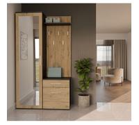 Ensemble d'entrée avec miroir - Duvio - 100 cm - chêne artisan / gris