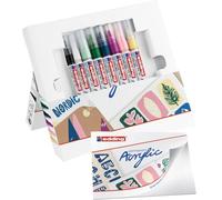edding Kit peinture acrylique débutants – 8 couleurs (nordiques), marqueurs, bloc cartes postales