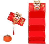 Ensemble d'enveloppes rouges traditionnelles pour l'année des chevaux 2026 - Nouvel An chinois - Poche porte-monnaie pliable avec motif cheval en feuille d'or et cartes de vœux assorties pour cadeaux