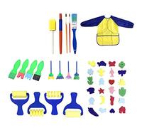 Ensemble d'éponges de Peinture pour Enfants, 42 pièces, Outils d'art 'Apprentissage précoce avec Tablier à Blouse imperméable pour Les Tout-Petits, peintures lavables pour Les Doigts des Enfants