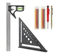 Ensemble d'équerre de menuiserie réglable de 300 mm avec niveau à bulle, équerre triangulaire de 17.8 cm en alliage d'aluminium de 17.8 cm, crayon de charpentier, recharges de crayon