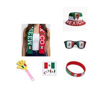 Ensemble d'équipement de fan de football 6 en 1 : chapeau bob, écharpe drapeau, lunettes de soleil, claquettes, autocollants for le visage et bracelets(D set)