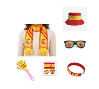 Ensemble d'équipement de fan de football 6 en 1 : chapeau bob, écharpe drapeau, lunettes de soleil, claquettes, autocollants for le visage et bracelets(E set)