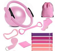 Ensemble d'équipement de pilates 13 pièces, kit de pilates à domicile pour femme - Anneau de Pilates, mini ballon, bandes de résistance et accessoires - Ensemble d'équipement Pilates pour force et
