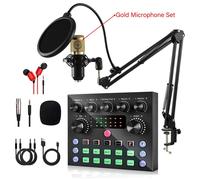 Ensemble d'équipement de Podcast de carte son en direct V8S,avec dispositif de jeu de Microphone,enregistrement,With Gold Mic