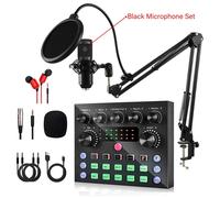Ensemble d'équipement de Podcast de carte son en direct V8S,avec dispositif de jeu de Microphone,musique,With Black Mic