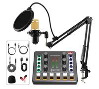 Ensemble D'Équipement De Podcast,Interface Audio,Avec Microphone À Condensateur Bm-800,Table De Mixage Dj,Ensemble De Microphone De Podcast Pour Podcast,Streaming.Gold Mic Black.
