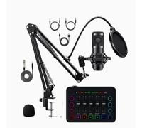 Ensemble d'équipement de podcast, kit d'interface audio de streaming avec microphone à condensateur, réduction du bruit, carte son en direct, mixeur audio pour diffusion en direct, enregistrement