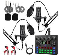 Ensemble d'équipement de Podcast pour 2, Interface Audio ALPOWL avec Micro cardioïde BM800 pour Joueur et mixeur DJ Tout-en-Un, Parfait pour Le Streaming en Direct, Le Chant, Youtube, Les Jeux